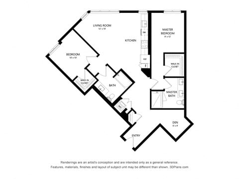 Floor plan for 2 beds, 2 baths, 1205 sqft